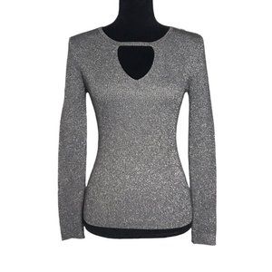 INC Women's Keyhole Knit Sweater in Gray Metallic - Size Small (NWT)